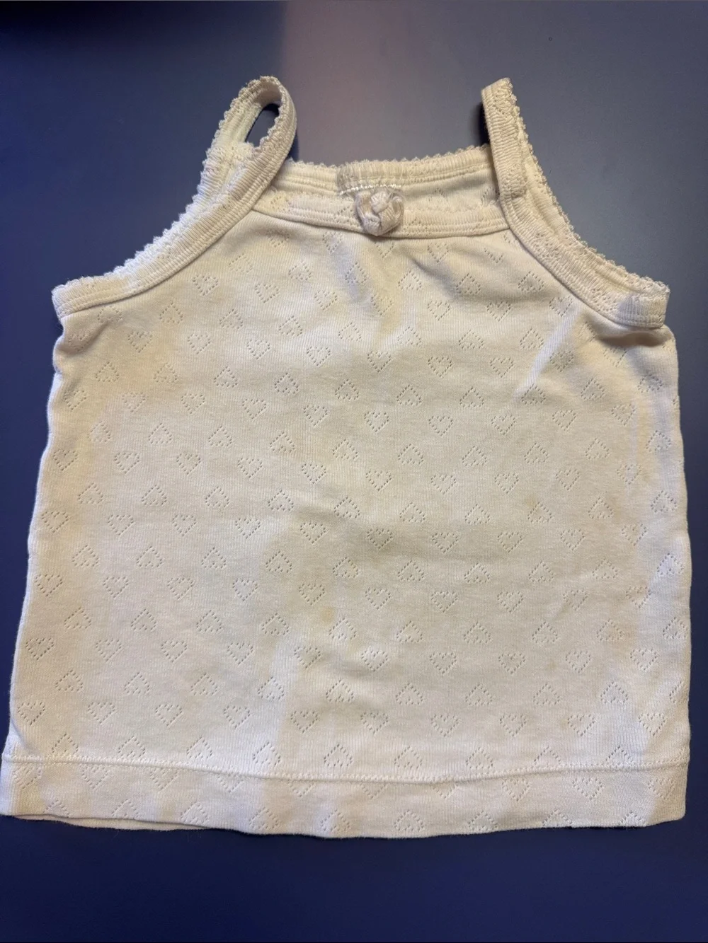 Girls Cream Heart Eyelet Tank Top